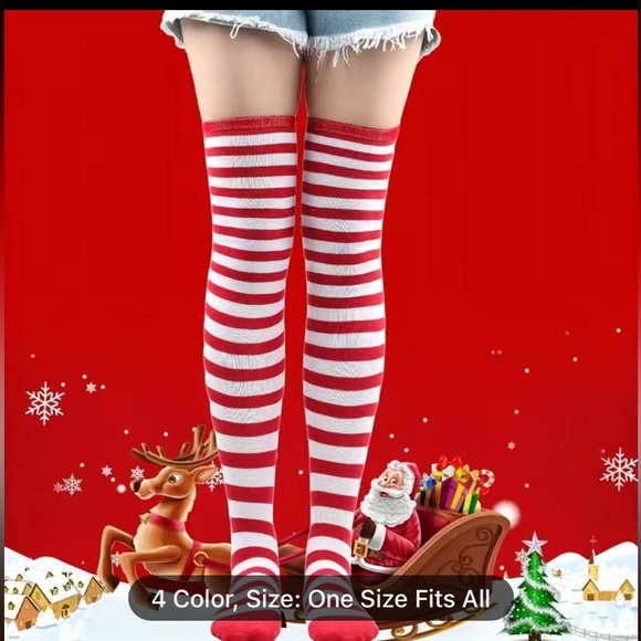 ‼️$7‼️ 4 Pairs Striped Over The Knee Socks - Picture 5 of 6